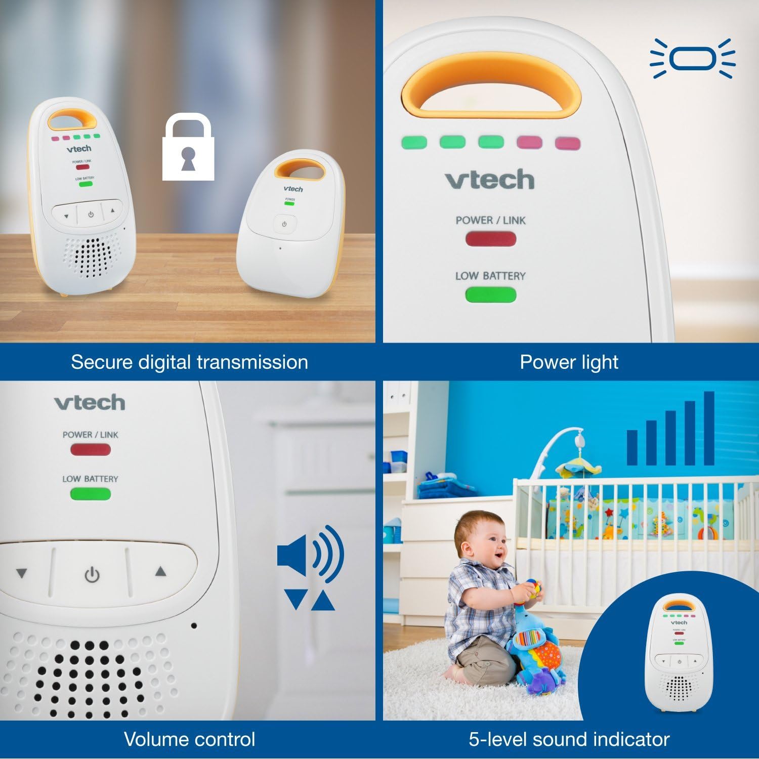 Monitor de Bebé Solo Audio – VTech con Batería Recargable, Largo Alcance y Sonido Nítido