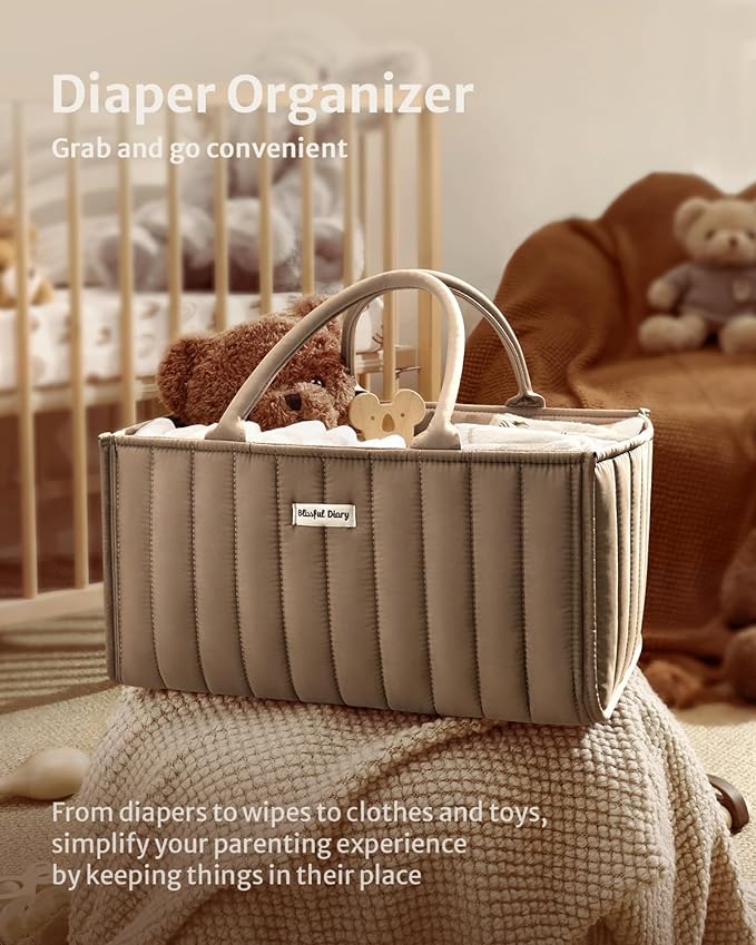Organizador de Pañales Blissful Diary, Cesta Estilosa para Elementos Esenciales de Bebé y Estación de Pañales