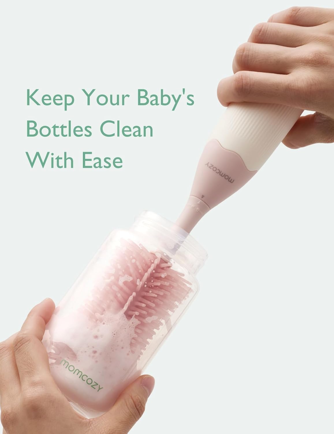 Kit de Cepillos para Biberones – Momcozy con Diseño de Presión y Espuma – Limpieza Profunda para Biberones, Extractores, Tetinas y Más (Rosa)